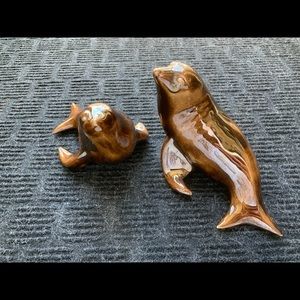 Vintage midcentury ceramic seal lions